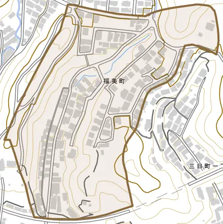 福美町とその周辺の地図。町の範囲を重ねている