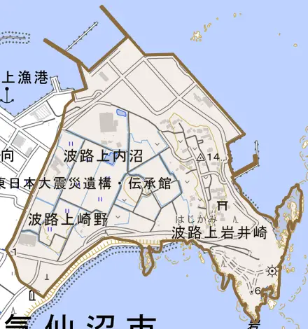 波路上崎野とその周辺の地図。町の範囲を重ねている