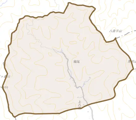 角地とその周辺の地図。町の範囲を重ねている
