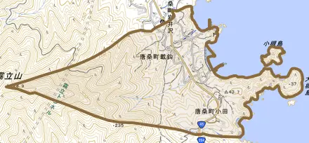 唐桑町岩井沢とその周辺の地図。町の範囲を重ねている