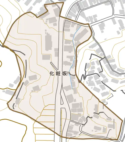 化粧坂とその周辺の地図。町の範囲を重ねている
