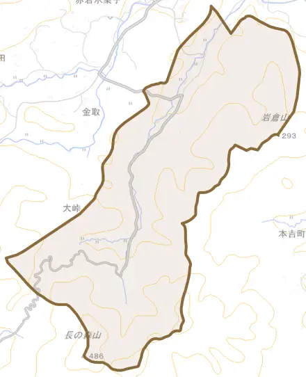 松崎下金取とその周辺の地図。町の範囲を重ねている