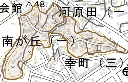 南が丘とその周辺の地図。町の範囲を重ねている