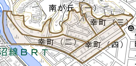 幸町とその周辺の地図。町の範囲を重ねている