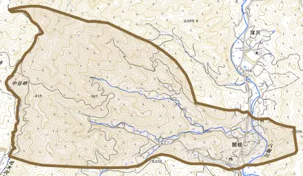 関根とその周辺の地図。町の範囲を重ねている