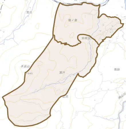 和野とその周辺の地図。町の範囲を重ねている