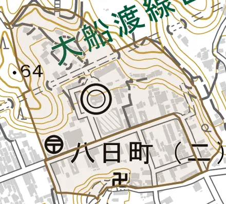 八日町とその周辺の地図。町の範囲を重ねている