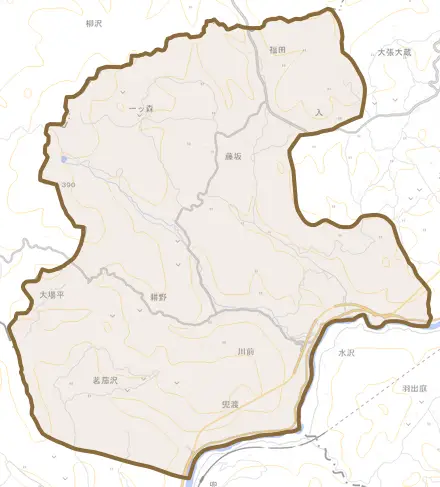 耕野とその周辺の地図。町の範囲を重ねている