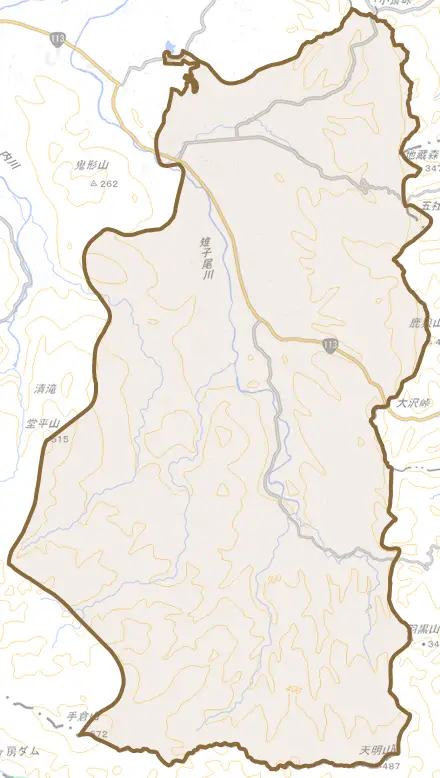 大内とその周辺の地図。町の範囲を重ねている