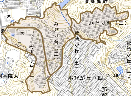 みどり台とその周辺の地図。町の範囲を重ねている