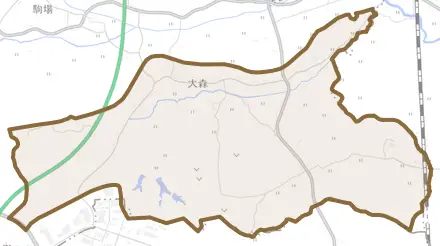 大森とその周辺の地図。町の範囲を重ねている