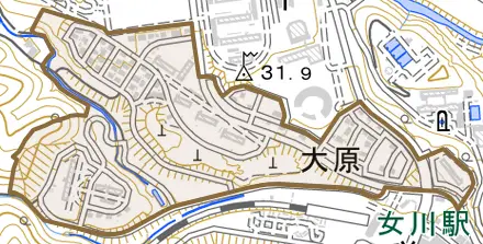 大原とその周辺の地図。町の範囲を重ねている