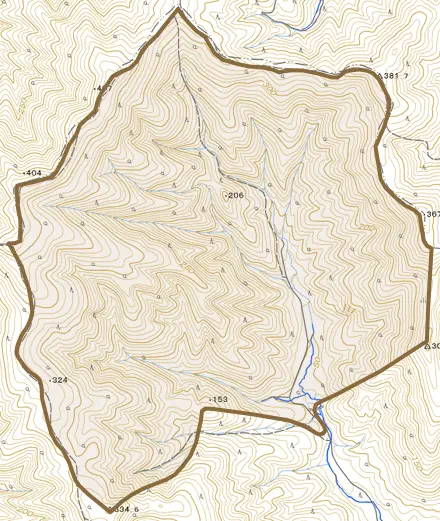 御前浜とその周辺の地図。町の範囲を重ねている