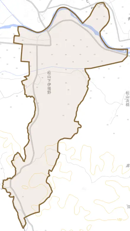 松山下伊場野とその周辺の地図。町の範囲を重ねている