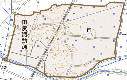 田尻諏訪峠とその周辺の地図。町の範囲を重ねている