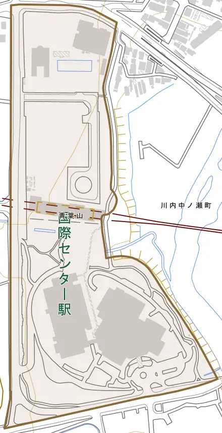 青葉山とその周辺の地図。町の範囲を重ねている