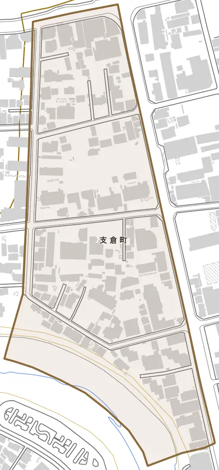 支倉町とその周辺の地図。町の範囲を重ねている