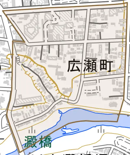 広瀬町とその周辺の地図。町の範囲を重ねている