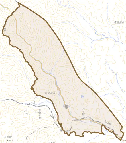 作並とその周辺の地図。町の範囲を重ねている