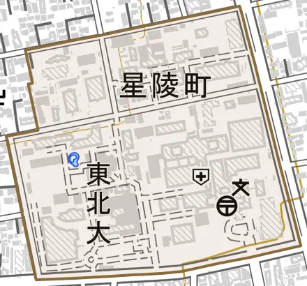 星陵町とその周辺の地図。町の範囲を重ねている