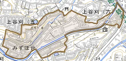 みずほ台とその周辺の地図。町の範囲を重ねている