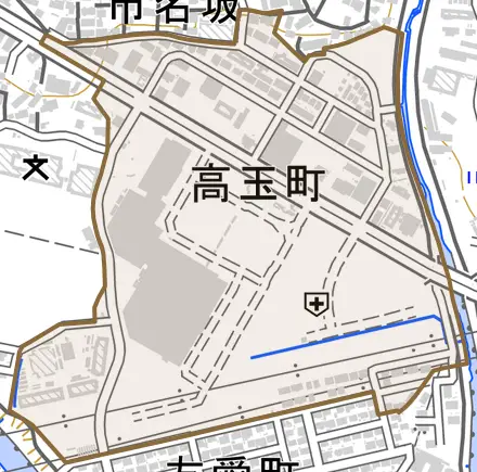 高玉町とその周辺の地図。町の範囲を重ねている