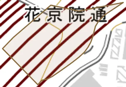 花京院通とその周辺の地図。町の範囲を重ねている