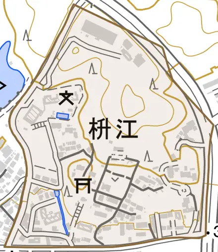 枡江とその周辺の地図。町の範囲を重ねている