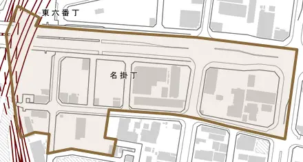 名掛丁とその周辺の地図。町の範囲を重ねている