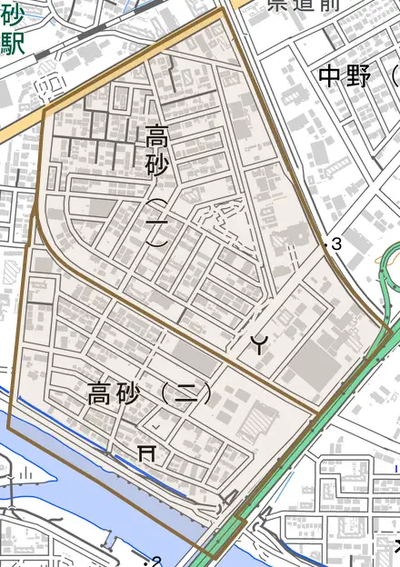 高砂とその周辺の地図。町の範囲を重ねている