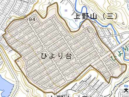 ひより台とその周辺の地図。町の範囲を重ねている