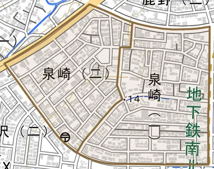 泉崎とその周辺の地図。町の範囲を重ねている