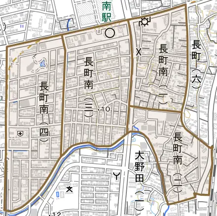 長町南とその周辺の地図。町の範囲を重ねている