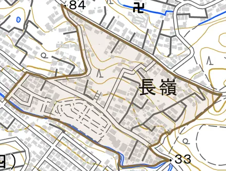 長嶺とその周辺の地図。町の範囲を重ねている