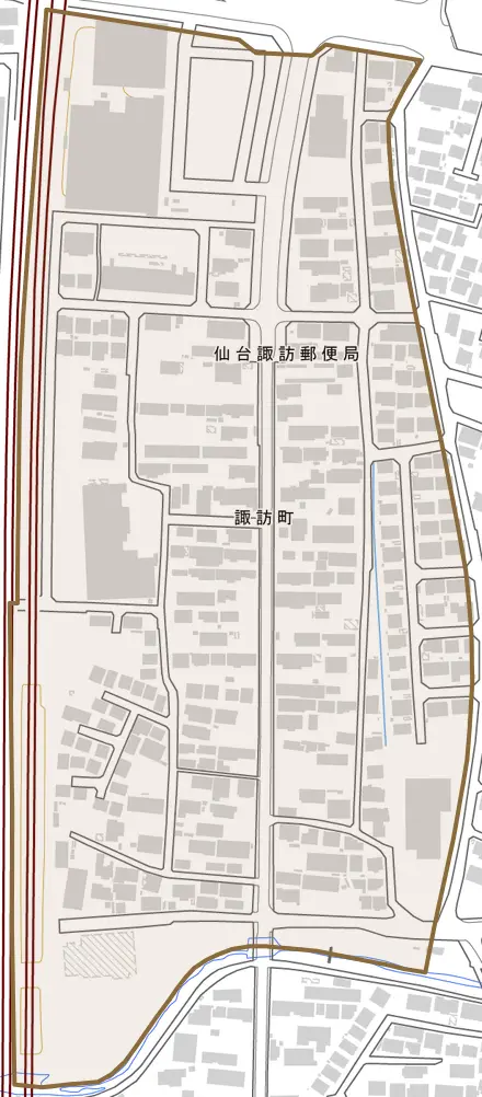 諏訪町とその周辺の地図。町の範囲を重ねている