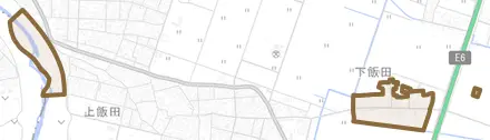飯田とその周辺の地図。町の範囲を重ねている