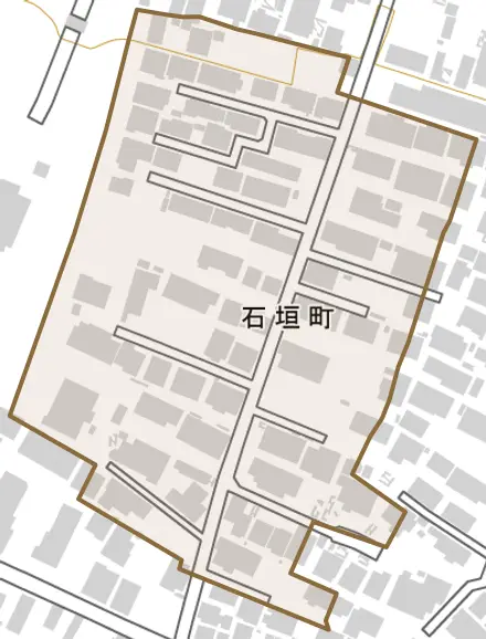 石垣町とその周辺の地図。町の範囲を重ねている