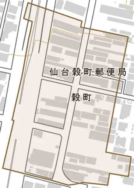 穀町とその周辺の地図。町の範囲を重ねている
