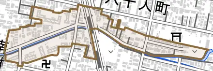 南染師町とその周辺の地図。町の範囲を重ねている