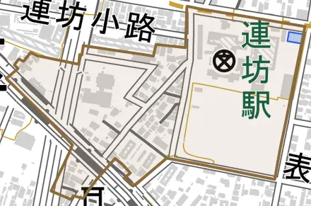 元茶畑とその周辺の地図。町の範囲を重ねている