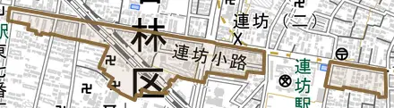 連坊小路とその周辺の地図。町の範囲を重ねている