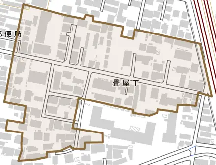 畳屋丁とその周辺の地図。町の範囲を重ねている