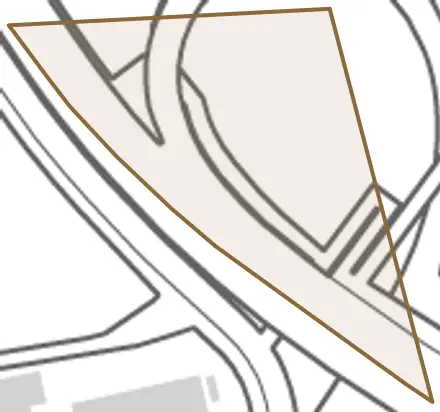 大字槻木とその周辺の地図。町の範囲を重ねている