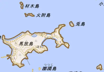 代ヶ崎浜とその周辺の地図。町の範囲を重ねている