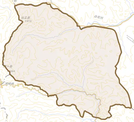 字稲子とその周辺の地図。町の範囲を重ねている