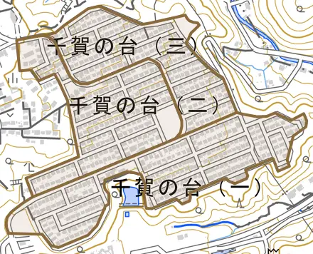 千賀の台とその周辺の地図。町の範囲を重ねている
