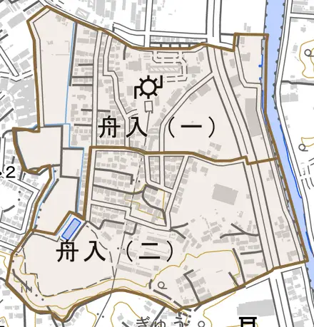 舟入とその周辺の地図。町の範囲を重ねている