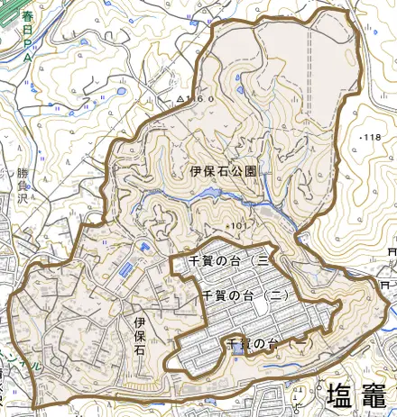 字伊保石とその周辺の地図。町の範囲を重ねている