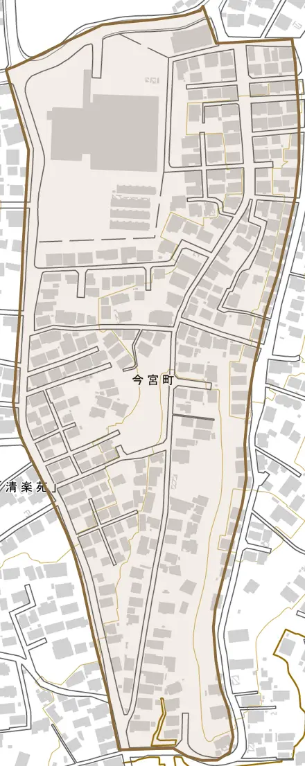 今宮町とその周辺の地図。町の範囲を重ねている
