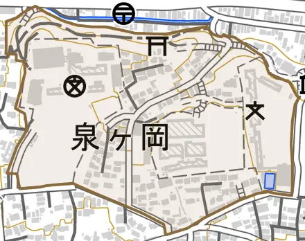 泉ケ岡とその周辺の地図。町の範囲を重ねている